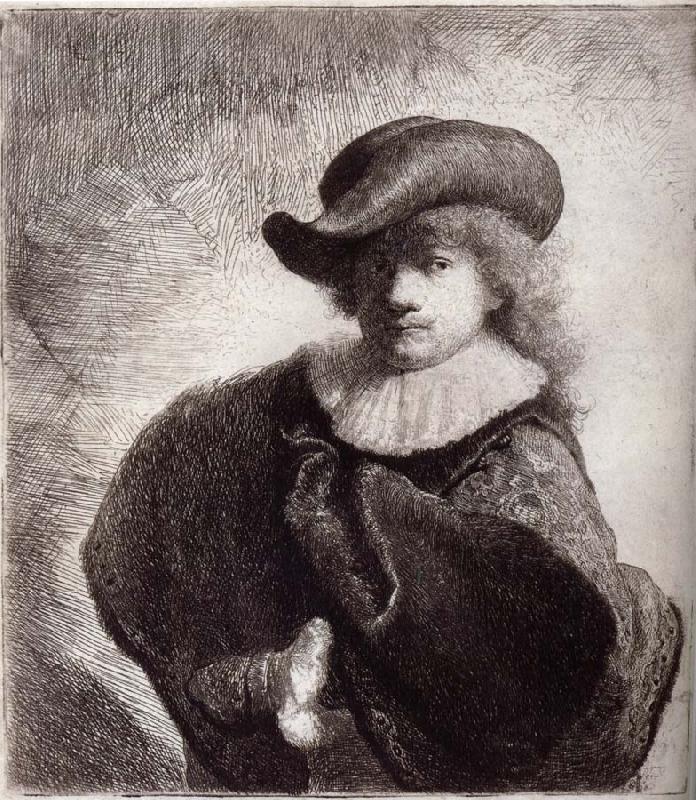 REMBRANDT Harmenszoon van Rijn Self-Portrait in a Soft Hat and Embroidered Cloak
